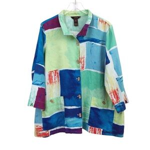 Ali Miles | Linen Abstract Print Tunic Top XL Multicolor Artsy